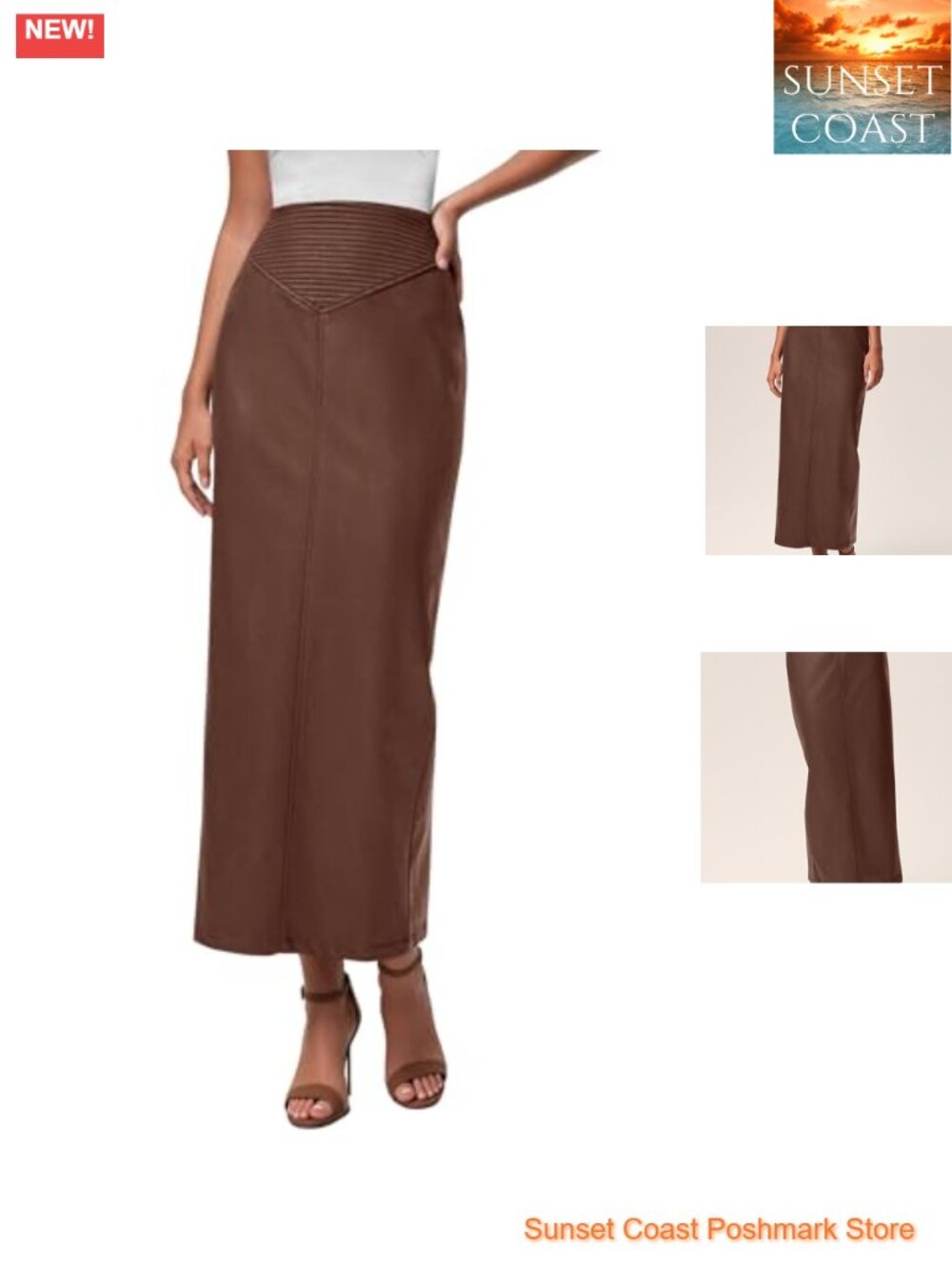 Faux Leather High Waisted Maxi Skirt with Back Slit